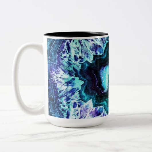 かわいらしい氷ったターコイズおよびGeodeの紫色の水晶 ツートーンマグカップ (左)