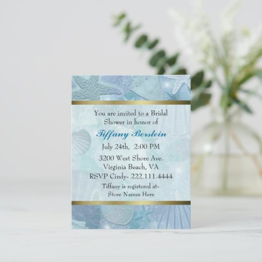 かわいらしい海の貝のテーマのブライダルシャワー 招待状 (スタンド正面)