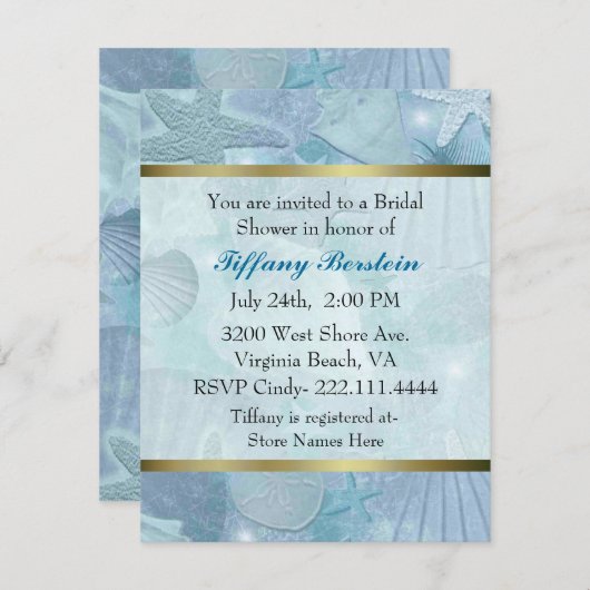 かわいらしい海の貝のテーマのブライダルシャワー 招待状 (正面/裏面)