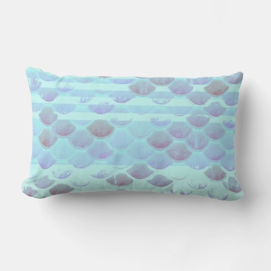 かわいらしい淡いブルーのストライプのな人魚の魚スケール ランバークッション (正面)