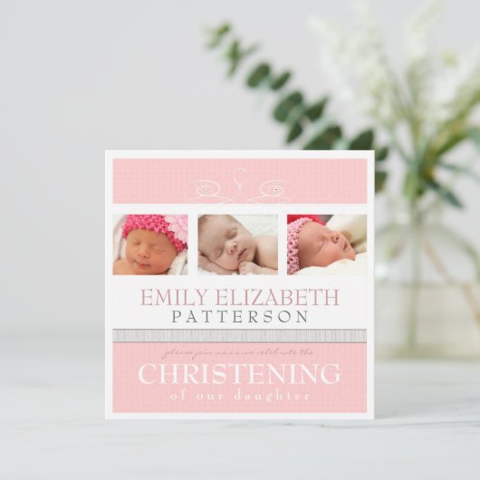 かわいらしい渦巻の写真のコラージュの《キリスト教》洗礼式や命名式の招待状 招待状 (スタンド正面)