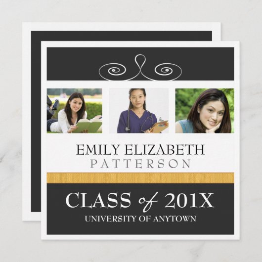 かわいらしい渦巻の写真の大学卒業の発表 案内状 (正面/裏面)