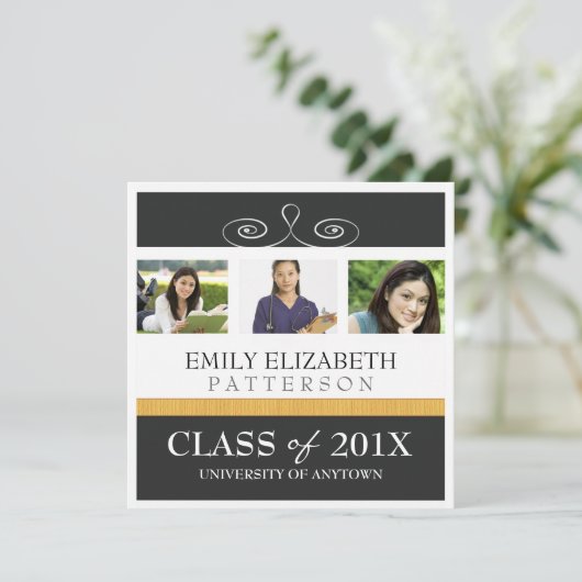 かわいらしい渦巻の写真の大学卒業の発表 案内状 (スタンド正面)