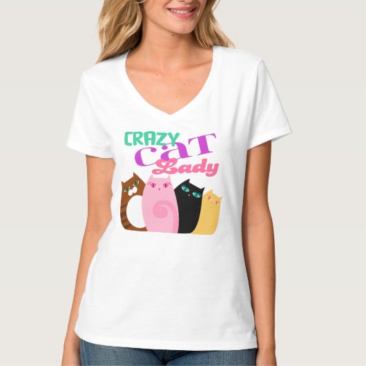 かわいらしい猫ちゃん"熱狂するな猫の女性" Tシャツ (正面)