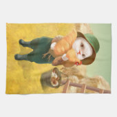 かわいらしい猫とメンドオンファーム キッチンタオル (横)