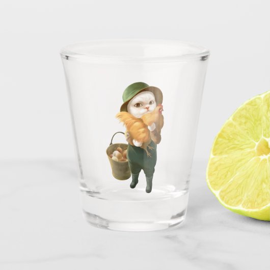 かわいらしい猫とメンドオンファーム ショットグラス (正面)