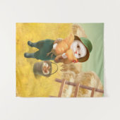 かわいらしい猫とメンドオンファーム タペストリー (正面(横))