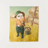 かわいらしい猫とメンドオンファーム タペストリー (正面)