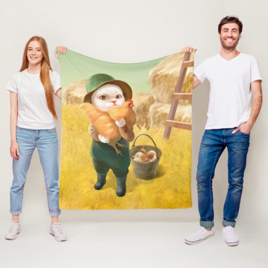 かわいらしい猫とメンドオンファーム フリースブランケット (インサイチュ)