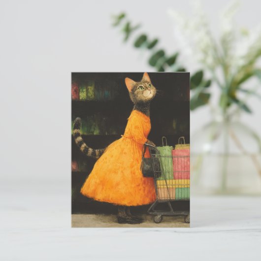 かわいらしい猫ショッピングはがき ポストカード (スタンド正面)