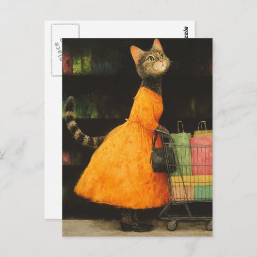 かわいらしい猫ショッピングはがき ポストカード (正面/裏面)