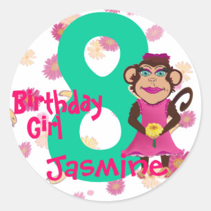 かわいらしい猿の誕生日の年齢のステッカー ラウンドシール