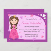 かわいらしい王女のピンクの紫色のかわいくガーリーな誕生日 招待状 (正面/裏面)