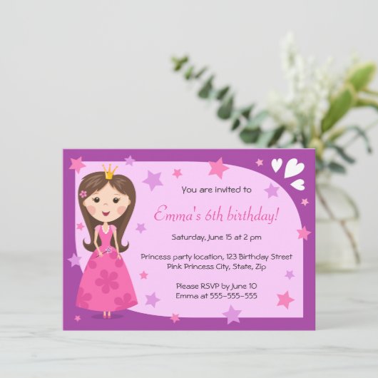 かわいらしい王女のピンクの紫色のかわいくガーリーな誕生日 招待状 (スタンド正面)