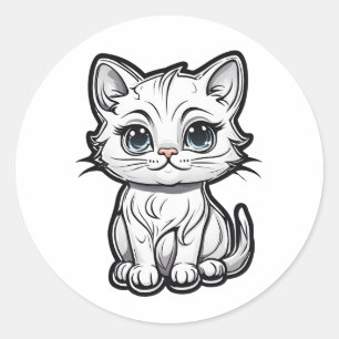 かわいらしい白猫デザイン猫好き ラウンドシール