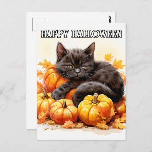 かわいらしい眠そうな小さな黒い子ネコ ポストカード (正面/裏面)