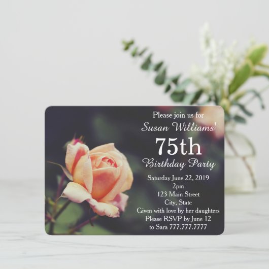 かわいらしい第75誕生日のパーティの招待状は上がりました 招待状 (スタンド正面)