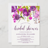 かわいらしい紫色によっては|のブライダルシャワーの招待状が開花します 招待状 (正面)