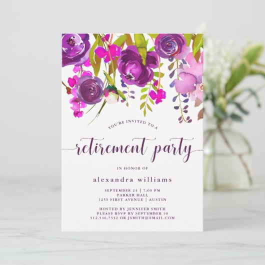 かわいらしい紫色によっては|の退職パーティーが開花します 招待状 (スタンド正面)