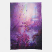かわいらしい紫色のおとぎ話のファンタジーの城 キッチンタオル (縦)