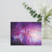 かわいらしい紫色のおとぎ話のファンタジーの城 ポストカード (スタンド正面)