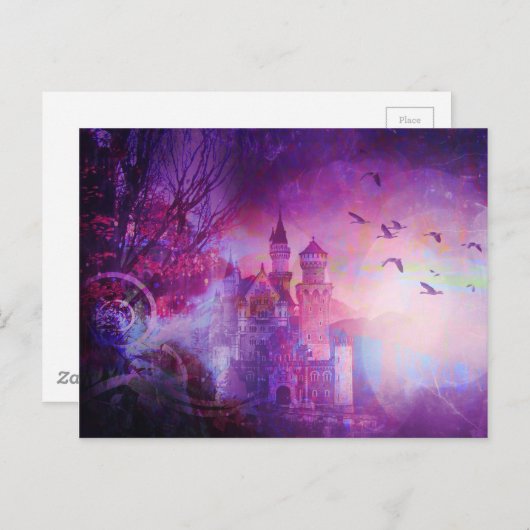 かわいらしい紫色のおとぎ話のファンタジーの城 ポストカード (正面/裏面)