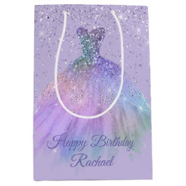 かわいらしい紫色のきらびやかな夜会服のギフトバッグ ミディアムペーパーバッグ