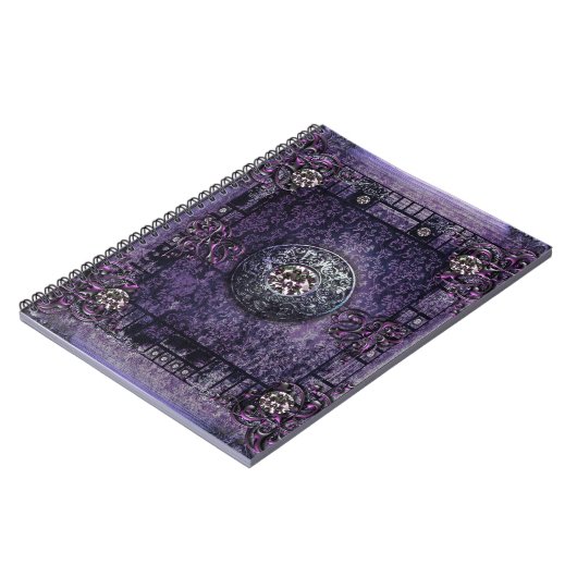 かわいらしい紫色の古代巻の中世魔法の本 ノートブック (左側)