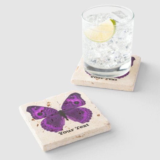 かわいらしい紫色の蝶カスタムな石造りのコースター ストーンコースター (横)