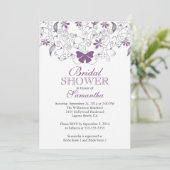 かわいらしい紫色の蝶花柄のブライダルシャワー 招待状 (スタンド正面)