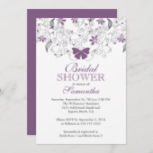 かわいらしい紫色の蝶花柄のブライダルシャワー 招待状 (正面/裏面)
