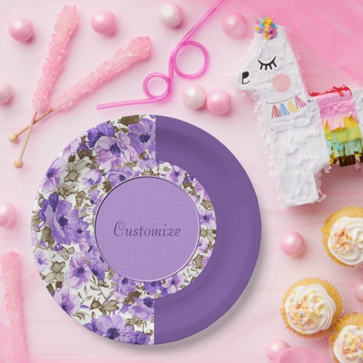 かわいらしい紫色及び白い花の紙皿5 ペーパープレート (パーティー)
