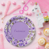 かわいらしい紫色及び白い花の紙皿 ペーパープレート (パーティー)