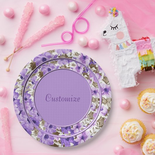 かわいらしい紫色及び白い花の紙皿 ペーパープレート (パーティー)