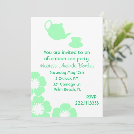 かわいらしい緑および白い茶パーティの招待状 招待状 (スタンド正面)