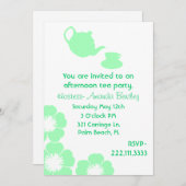 かわいらしい緑および白い茶パーティの招待状 招待状 (正面/裏面)