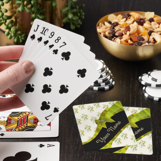 かわいらしい緑のヴィンテージの花の花模様 トランプ (インサイチュ)