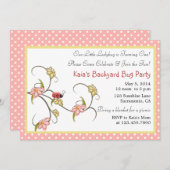 かわいらしい花および水玉模様の誕生会 招待状 (正面/裏面)