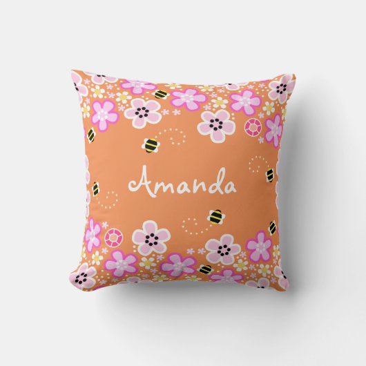 かわいらしい花および蜂の枕 クッション (正面)
