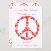 かわいらしい花のピースサインの招待状 セーブザデート (正面/裏面)