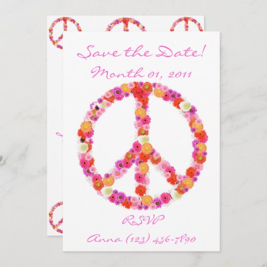 かわいらしい花のピースサインの招待状 セーブザデート (正面/裏面)