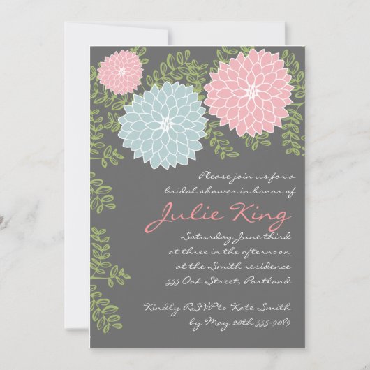 かわいらしい花のブライダルシャワーのinvititation 招待状 (正面)