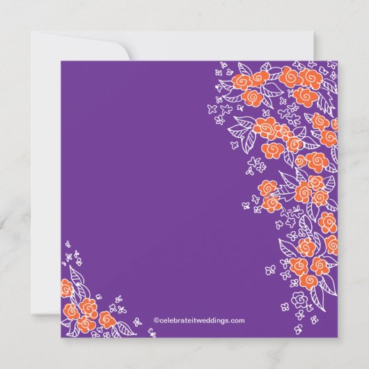 かわいらしい花のモダンな紫色及びオレンジブライダルシャワー 招待状 (裏面)