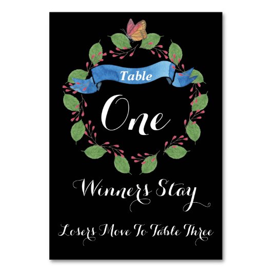 かわいらしい花のリースのBuncoのテーブルカード#1 テーブルナンバー (正面)