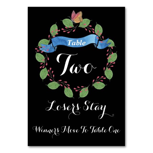 かわいらしい花のリースのBuncoのテーブルカード#2 テーブルナンバー (正面)