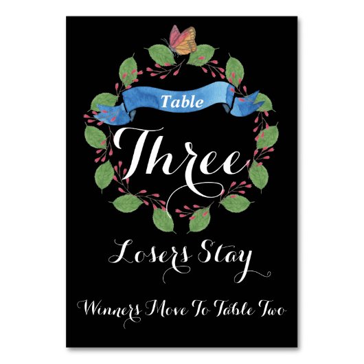 かわいらしい花のリースのBuncoのテーブルカード#3 テーブルナンバー (正面)