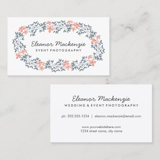 かわいらしい花のリース|の水彩画の花柄 名刺 (正面/裏面)