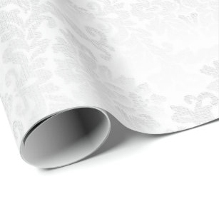 かわいらしい花の白いダマスク織の結婚式のデザイン ラッピングペーパー