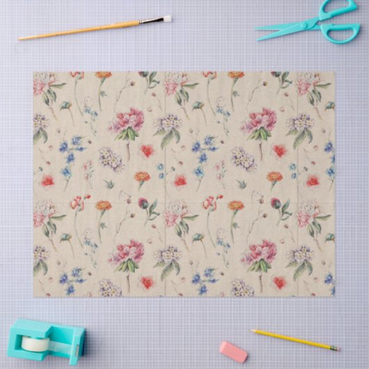 かわいらしい花の花模様のパステル調のクリーム色の芸術 薄葉紙 (クラフト)
