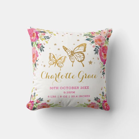 かわいらしい花の蝶誕生Statsの女の子の子供部屋 クッション (正面)